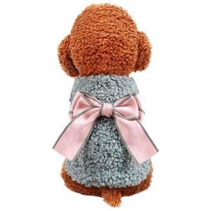 toysructin pet clothes for cold weather, soft lamb fleece dog coat sweater fall winter warm vest with elegant bow, plush dog jacket comfort puppy clothing coats for small medium dogs cats girl boy