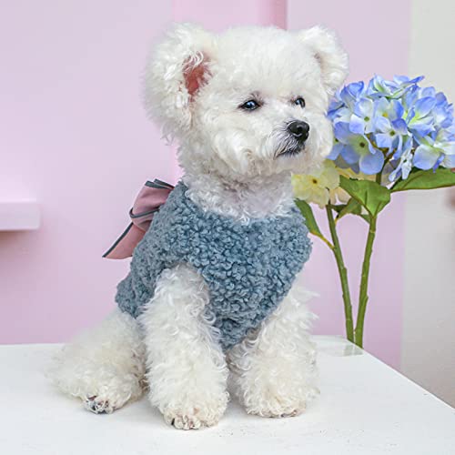 Toysructin Pet Clothes for Cold Weather, Soft Lamb Fleece Dog Coat Sweater Fall Winter Warm Vest with Elegant Bow, Plush Dog Jacket Comfort Puppy Clothing Coats for Small Medium Dogs Cats Girl Boy