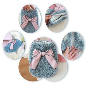 Toysructin Pet Clothes for Cold Weather, Soft Lamb Fleece Dog Coat Sweater Fall Winter Warm Vest with Elegant Bow, Plush Dog Jacket Comfort Puppy Clothing Coats for Small Medium Dogs Cats Girl Boy