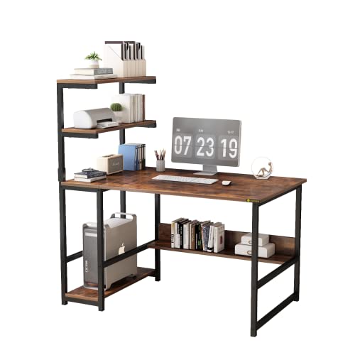 ALISENED Computer Desk with 4-Tier Storage Shelves, 43.3 inch Modern Large Office Desk Computer Table Studying Writing Desk Workstation with Bookshelf and Tower Shelf for Home Office