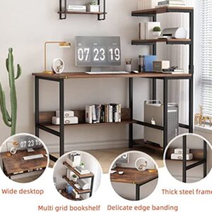 ALISENED Computer Desk with 4-Tier Storage Shelves, 43.3 inch Modern Large Office Desk Computer Table Studying Writing Desk Workstation with Bookshelf and Tower Shelf for Home Office