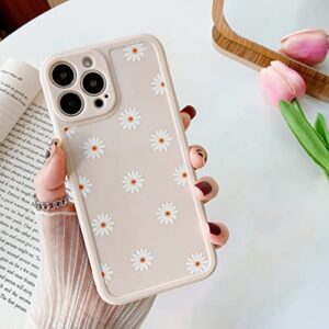 ztofera tpu back case for iphone 14 pro, daisy pattern glossy soft silicone case, cute girls case slim lightweight protective bumper cover for iphone 14 pro - beige