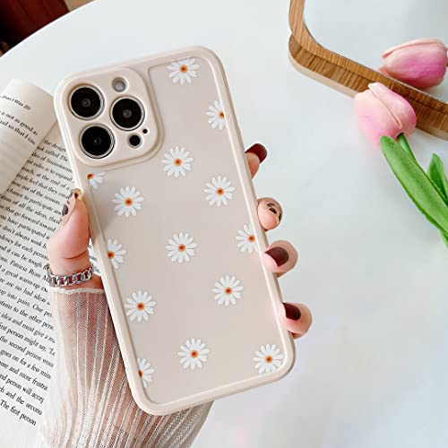 ZTOFERA TPU Back Case for iPhone 14 Pro, Daisy Pattern Glossy Soft Silicone Case, Cute Girls Case Slim Lightweight Protective Bumper Cover for iPhone 14 Pro - Beige