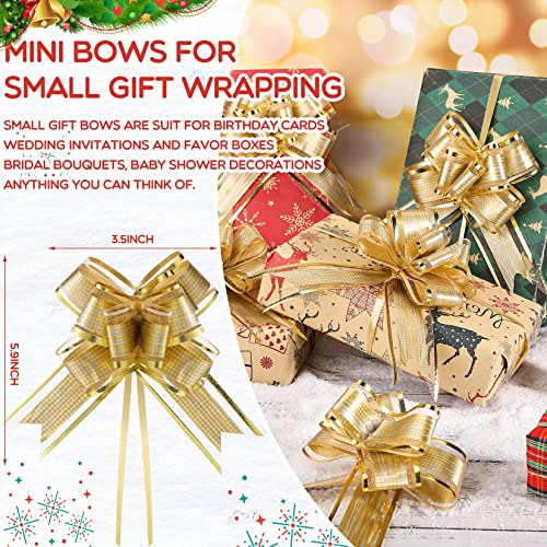 200 Pieces 3.5 Inch Mini Pull Bows Gift Wrapping Butterfly Knot Bows for Gift Wrapping Gift Bows Gold Gift Wrap Bows Decorative Bows for Holiday Wedding Birthday Presents Baskets Decorations