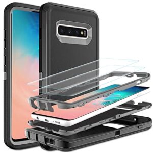 hong-amy for galaxy s10 plus case, s10 plus case with self healing flexible tpu screen protector [2 pack], 3 in 1 full body shockproof heavy duty case for samsung galaxy s10 plus (black/grey)