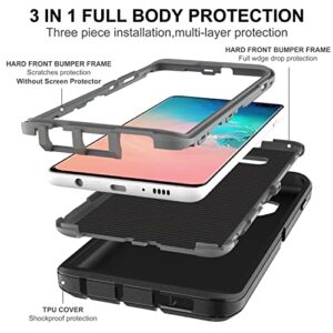 HONG-AMY for Galaxy S10 Plus Case, S10 Plus Case with Self Healing Flexible TPU Screen Protector [2 Pack], 3 in 1 Full Body Shockproof Heavy Duty Case for Samsung Galaxy S10 Plus (Black/Grey)