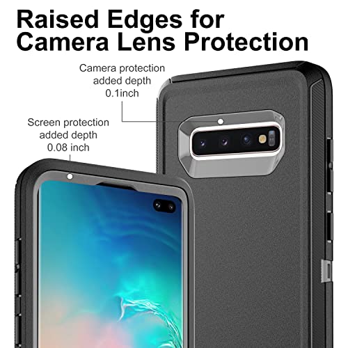 HONG-AMY for Galaxy S10 Plus Case, S10 Plus Case with Self Healing Flexible TPU Screen Protector [2 Pack], 3 in 1 Full Body Shockproof Heavy Duty Case for Samsung Galaxy S10 Plus (Black/Grey)