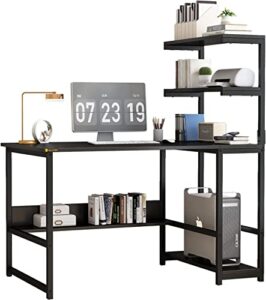 alisened computer desk with 4-tier storage shelves, 43.3 inch modern large office desk computer table studying writing desk workstation with bookshelf and tower shelf for home office