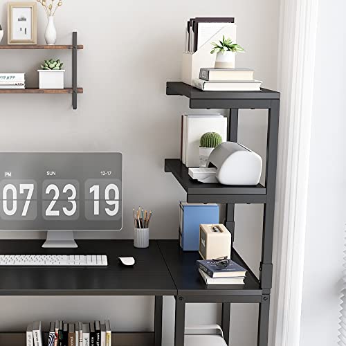 ALISENED Computer Desk with 4-Tier Storage Shelves, 43.3 inch Modern Large Office Desk Computer Table Studying Writing Desk Workstation with Bookshelf and Tower Shelf for Home Office