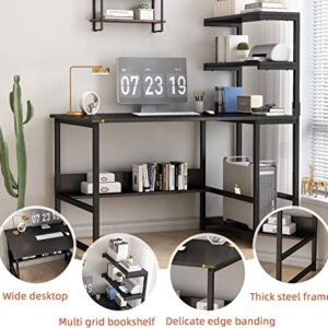 ALISENED Computer Desk with 4-Tier Storage Shelves, 43.3 inch Modern Large Office Desk Computer Table Studying Writing Desk Workstation with Bookshelf and Tower Shelf for Home Office