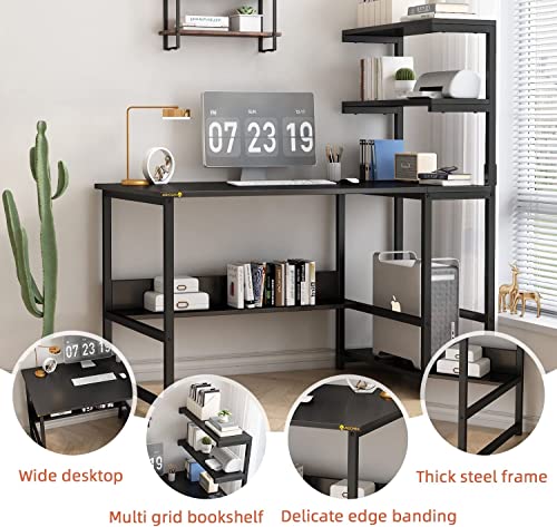 ALISENED Computer Desk with 4-Tier Storage Shelves, 43.3 inch Modern Large Office Desk Computer Table Studying Writing Desk Workstation with Bookshelf and Tower Shelf for Home Office