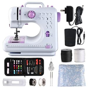 jucvnb mini sewing machine for beginners and kids, sewing machines with reverse sewing and 12 built-in stitches, portable sewing machine with 27 pieces accessory kit included 2 speed with foot pedal