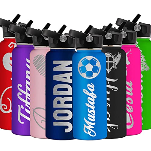 Personalized Water Bottles Custom Insulated 24oz Engraved Water Bottle Bulk Stainless Steel with Draw for Women Girls Boys Men School