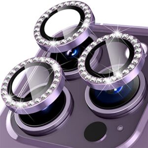 suoman for iphone 14 pro max camera lens protector / 14 pro camera lens protector, diamonds bling camera cover tempered glass for iphone 14 pro max /14 pro [perfectly fit] - diamond purple