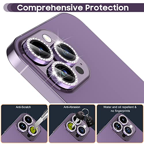 Suoman for iPhone 14 Pro Max Camera Lens Protector / 14 Pro Camera Lens Protector, Diamonds Bling Camera Cover Tempered Glass for iPhone 14 Pro Max /14 Pro [Perfectly Fit] - Diamond Purple