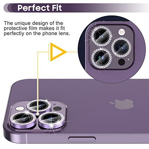 Suoman for iPhone 14 Pro Max Camera Lens Protector / 14 Pro Camera Lens Protector, Diamonds Bling Camera Cover Tempered Glass for iPhone 14 Pro Max /14 Pro [Perfectly Fit] - Diamond Purple