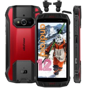 ulefone armor 15 rugged unlocked smartphone, built-in earbuds, android 12 os, 6600mah battery, 8-core 128gb rom(128gb expansion), 12mp main camera, dual speakers, gps/otg/type c/nfc cell phone (red)