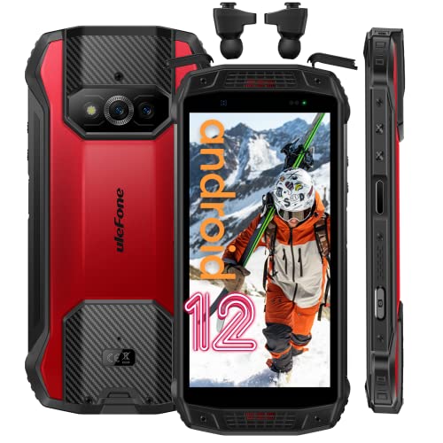Ulefone Armor 15 Rugged Unlocked Smartphone, Built-in Earbuds, Android 12 OS, 6600mAh Battery, 8-Core 128GB ROM(128GB Expansion), 12MP Main Camera, Dual Speakers, GPS/OTG/Type C/NFC Cell Phone (Red)