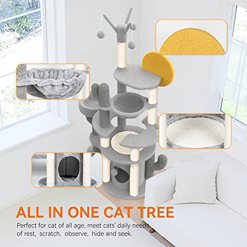 Hawsaiy 72 Inches Cat Tree Tower for Indoor Cat Kitten Furniture Condo with Scratching Sisal Posts, Hammock, Ball Toys and Perch in to The West