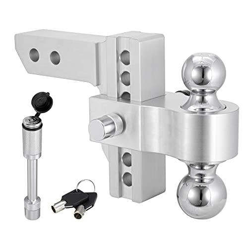 SUNJOXOM Adjustable Trailer Hitch, Ball Mount, Fits 2-Inch Receiver, 6-Inch Drop Hitch, 12,500 LBS GTW, 2" and 2-5/16" Stainless Steel Tow Balls, Aluminum Tow Hitch with Double Anti-Theft Pins Locks