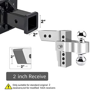 SUNJOXOM Adjustable Trailer Hitch, Ball Mount, Fits 2-Inch Receiver, 6-Inch Drop Hitch, 12,500 LBS GTW, 2" and 2-5/16" Stainless Steel Tow Balls, Aluminum Tow Hitch with Double Anti-Theft Pins Locks