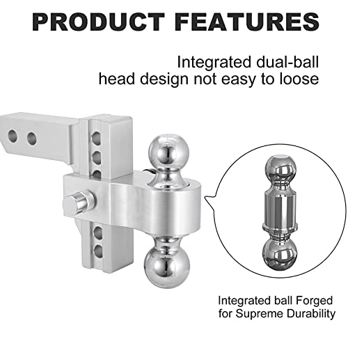 SUNJOXOM Adjustable Trailer Hitch, Ball Mount, Fits 2-Inch Receiver, 6-Inch Drop Hitch, 12,500 LBS GTW, 2" and 2-5/16" Stainless Steel Tow Balls, Aluminum Tow Hitch with Double Anti-Theft Pins Locks