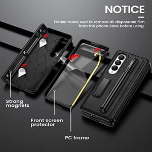 VEGO for Galaxy Z Fold 4 Case with S Pen Holder, Metal Kickstand Case with [Hinge Protection & Screen Protector], PU Leather Protective Case for Samsung Z Fold 4 5G 2022 New Released - Midnight Black