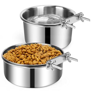 dog crate water bowl, 2 pcs stainless steel large dog bowls, durable anti-spill pet metal bowl for cage kennel crate, hanging water/food bowl for medium & large dogs (7.1x3.5'' & 6.3x2.6'')