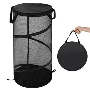 battoo large collapsible laundry basket with lid foldable mesh pop up hamper with handles for laundry room, bathroom, kids room, college dorm, travel, storage organizer black