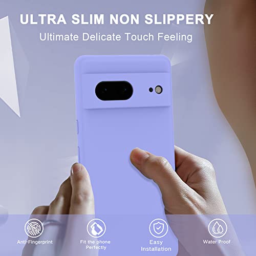 WRJ for Google Pixel 7 Case,Shockproof Liquid Silicone Cover [Upgraded Camera Protection] Slim Fit with Microfiber Lining-Elegant Purple