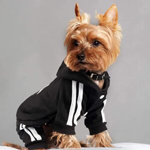 Pet Cat Dog Cute Outfit Clothes Hoodie Jumpsuit Tracksuit Jacket Winter Sweater 4-Legs Style Black for Puppy Small to Medium Dogs Boy and Girl (Small)