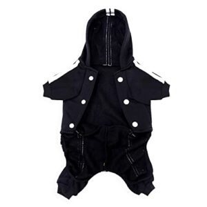 Pet Cat Dog Cute Outfit Clothes Hoodie Jumpsuit Tracksuit Jacket Winter Sweater 4-Legs Style Black for Puppy Small to Medium Dogs Boy and Girl (Small)