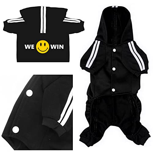 Pet Cat Dog Cute Outfit Clothes Hoodie Jumpsuit Tracksuit Jacket Winter Sweater 4-Legs Style Black for Puppy Small to Medium Dogs Boy and Girl (Small)