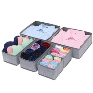 onlyeasy foldable cloth storage box closet dresser drawer organizer cube basket bins containers divider with drawers for scarves, underwear, bras, socks, ties, 6 pack, herringbone grey, 7mnrcb6p