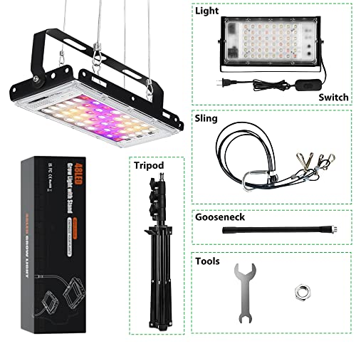 Otdair Grow Light with Stand, Full Spectrum Plant Light for Indoor Plants, Grow Lamp with 35-60 Inches Adjustable Longer Tripod Feet Stand, LED Standing Floor Grow Lamp for Tall Plants