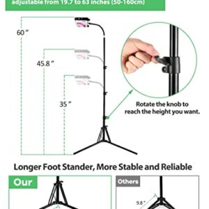 Otdair Grow Light with Stand, Full Spectrum Plant Light for Indoor Plants, Grow Lamp with 35-60 Inches Adjustable Longer Tripod Feet Stand, LED Standing Floor Grow Lamp for Tall Plants