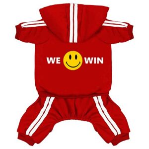 pet cat dog cute outfit clothes hoodie jumpsuit tracksuit jacket winter sweater 4-legs style red for puppy small to medium dogs boy and girl (x-large)