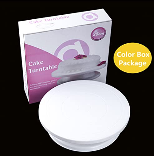 11 Inch Rotating Cake Turntable Stand, Revolving Turn Table Top for Cake Decorating, Rotary Round Cake Stand for Pastries Cookies Cupcakes Decorating Display Tool (White)