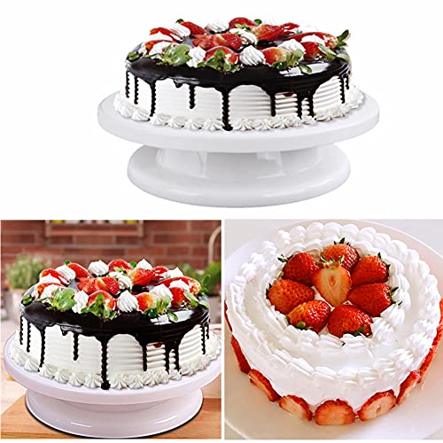 11 Inch Rotating Cake Turntable Stand, Revolving Turn Table Top for Cake Decorating, Rotary Round Cake Stand for Pastries Cookies Cupcakes Decorating Display Tool (White)