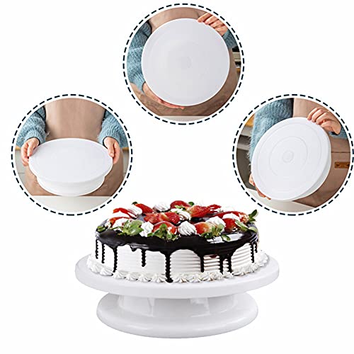 11 Inch Rotating Cake Turntable Stand, Revolving Turn Table Top for Cake Decorating, Rotary Round Cake Stand for Pastries Cookies Cupcakes Decorating Display Tool (White)