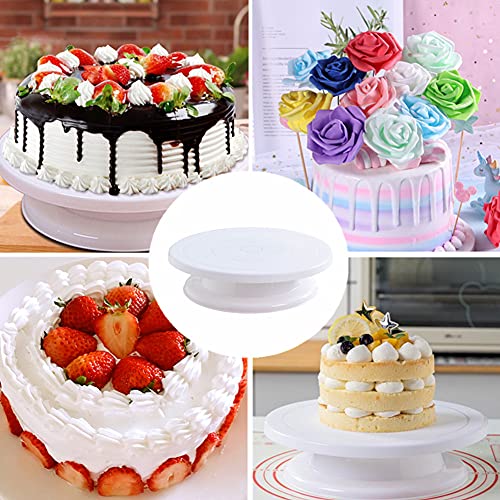 11 Inch Rotating Cake Turntable Stand, Revolving Turn Table Top for Cake Decorating, Rotary Round Cake Stand for Pastries Cookies Cupcakes Decorating Display Tool (White)