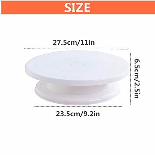 11 Inch Rotating Cake Turntable Stand, Revolving Turn Table Top for Cake Decorating, Rotary Round Cake Stand for Pastries Cookies Cupcakes Decorating Display Tool (White)