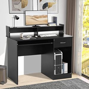 blkmty computer desk with drawers for home office desk with keyboard tray 43" study desks for teens wood executive desk with monitor stand large desktop surface writing table workstation, black