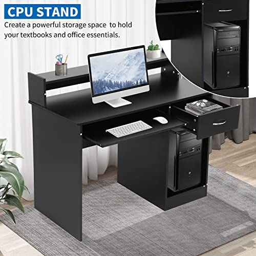 BLKMTY Computer Desk with Drawers for Home Office Desk with Keyboard Tray 43" Study Desks for Teens Wood Executive Desk with Monitor Stand Large Desktop Surface Writing Table Workstation, Black