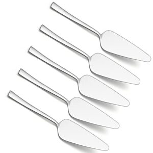 pie server set of 5, e-far 8.9 inch stainless steel cake server cutter for pastry cheese pizza, serrated edge with square handle, mirror polished & dishwasher safe