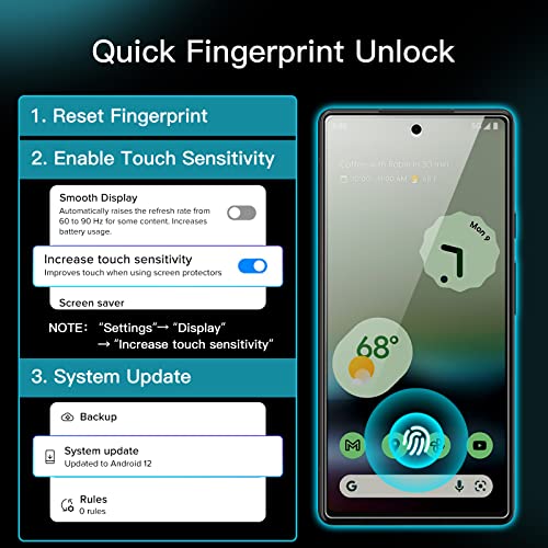 JETech Screen Protector for Google Pixel 6a 6.1-Inch, Fingerprint Compatible, Tempered Glass Film, HD Clear, 3-Pack