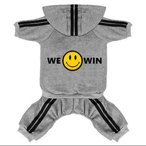 pet cat dog cute outfit clothes hoodie jumpsuit tracksuit jacket winter sweater 4-legs style grey for puppy small to medium dogs boy and girl (x-large)