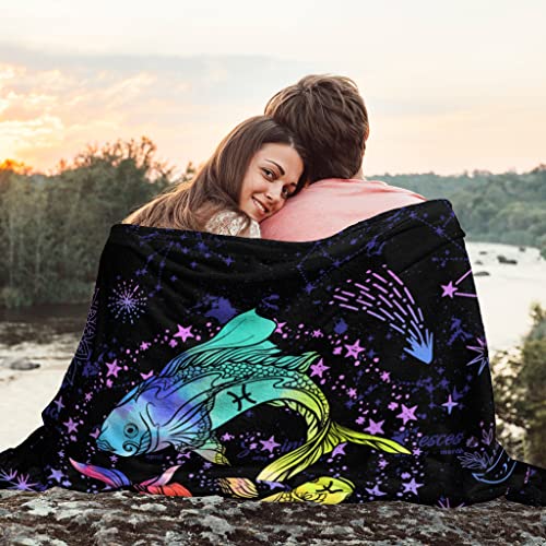 Pisces Constellation Blanket Zodiac Sign Throw Blanket Astrology Flannel Throw Blanket Constellation Gifts Blanket for Women Men 60"X50"