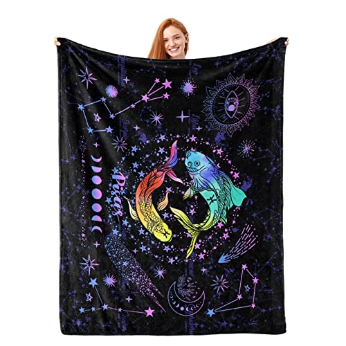 Pisces Constellation Blanket Zodiac Sign Throw Blanket Astrology Flannel Throw Blanket Constellation Gifts Blanket for Women Men 60"X50"