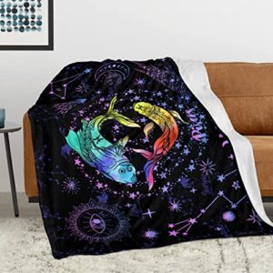 Pisces Constellation Blanket Zodiac Sign Throw Blanket Astrology Flannel Throw Blanket Constellation Gifts Blanket for Women Men 60"X50"